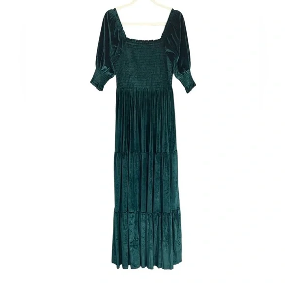 Baltic Born Clara Smocked Velvet Maxi Dress Green NWT - Picture 3 of 16